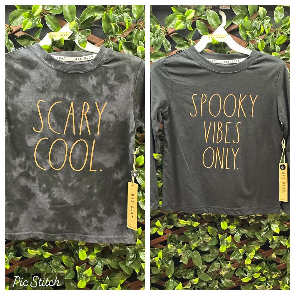 Rae Dunn Scary Cool and Spooky Vibes Tie-Dye Halloween T-shirt lot size 6 NWT
